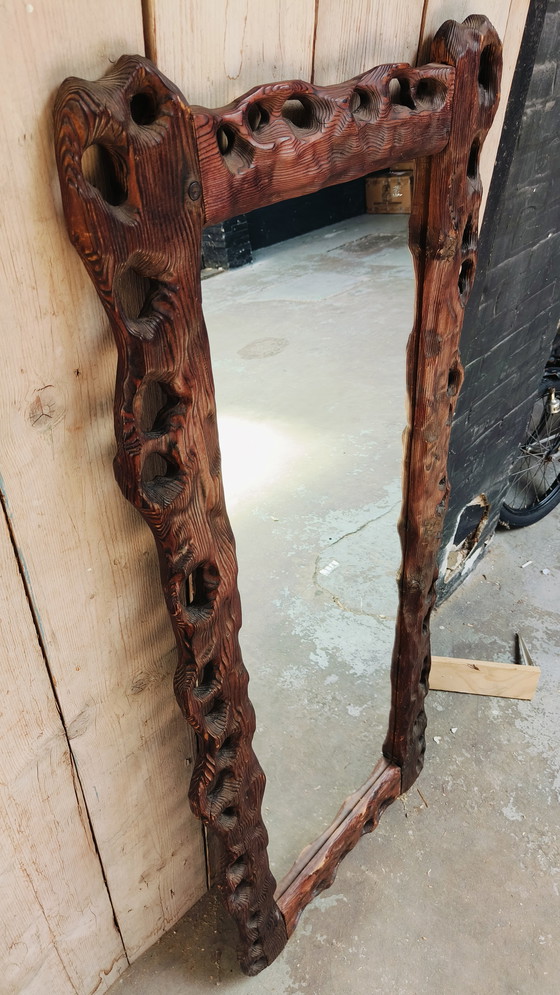 Image 1 of Brutalist vintage hand gesneden Zwarte woud spiegel