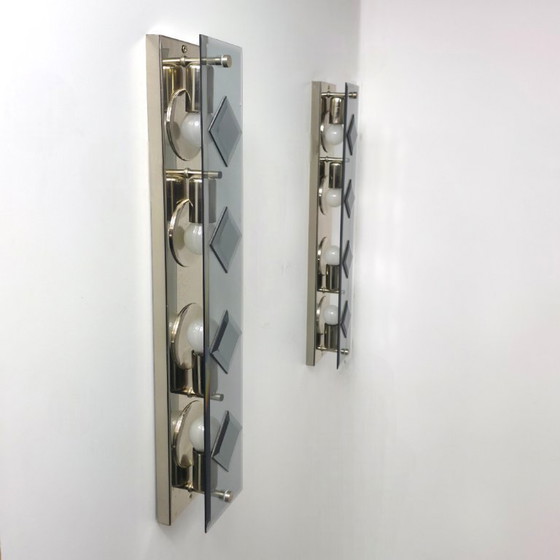 Image 1 of Set aus 2 Sische Wandlampen, Rauchglas/Chrom, 70er Jahre