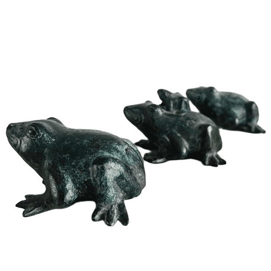 Image 1 of Set vintage di rane madre e figlio in bronzo, patina verde, anni '60