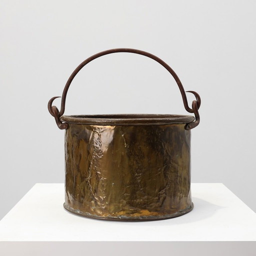 Gran tetera antigua de cobre martillado a mano, Francia, siglo XIX