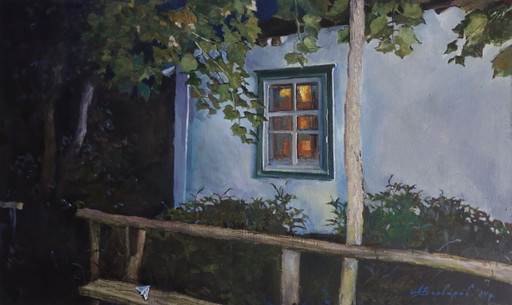 Pintura al Óleo Original Arte Contemporáneo Simbolismo Casa de Campo Eco de Mi Pueblo