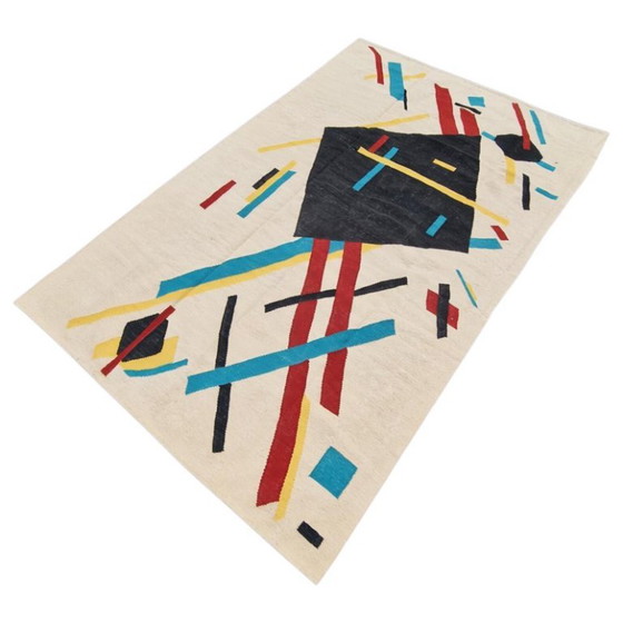 Tapiz tejido a mano de composición cubista de Nina Kogan, 1942 | Pieza única | 167 × 256 cm (66 × 101 (photo 5 of 9)