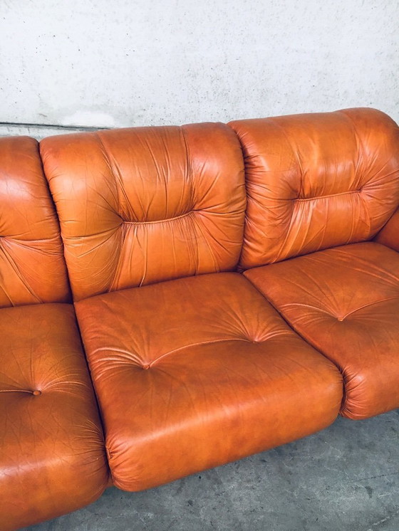 Image 1 of 1970's Midcentury Modern Italian Design by Adriano Piazzesi Leather 3 Seat Sofa
