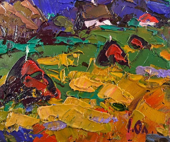 Image 1 of Original Oil Painting Summer Field Landscape Evening coolness before the rain
