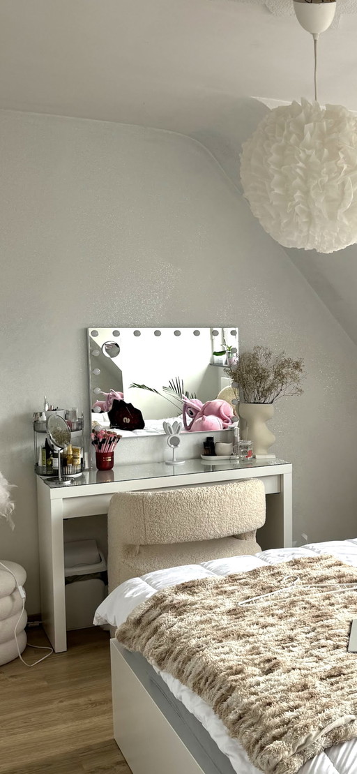 Brand new white makeup table chair+mirror