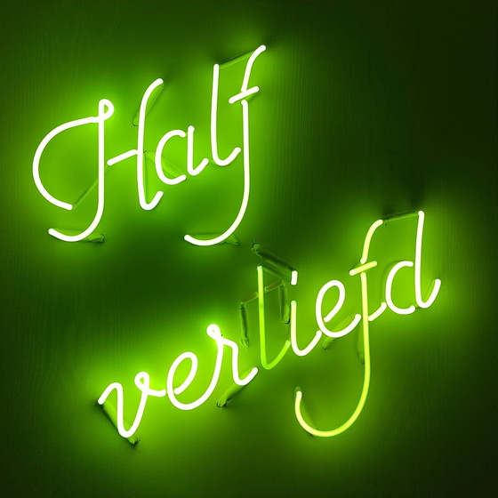 Neon Art: 'Half verliefd, half vertiefd' – Glass art, Wood, Glass (photo 2 of 9)