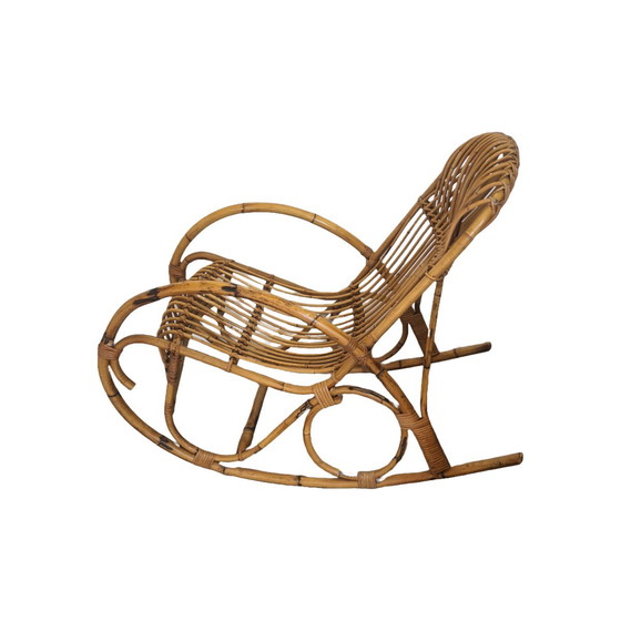 Image 1 of Sedia a dondolo vintage in rattan con cuscino, anni &#39;60