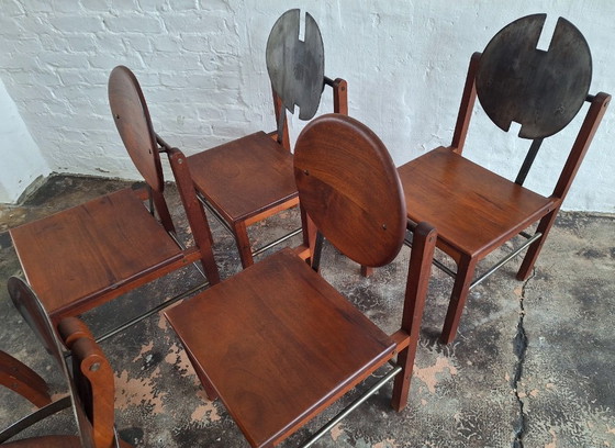 Image 1 of Set di 6 sedie da pranzo brutaliste in teak e acciaio di metà secolo, anni '60