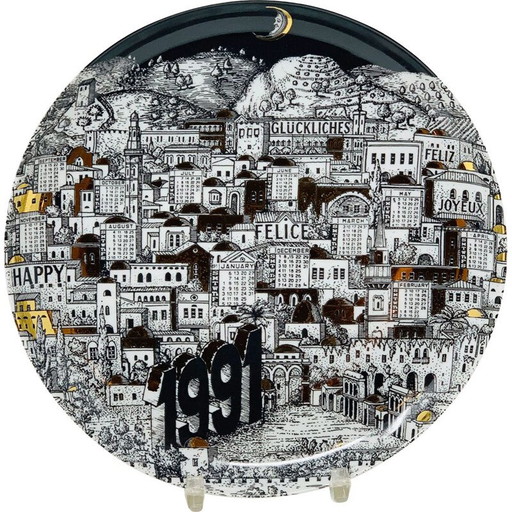 Plaque en porcelaine de Piero Fornasetti pour le calendrier de l'année 1991s