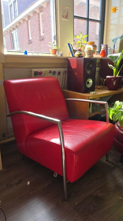 1 sillón rojo de Montel – fauteuils, Leather, Metal