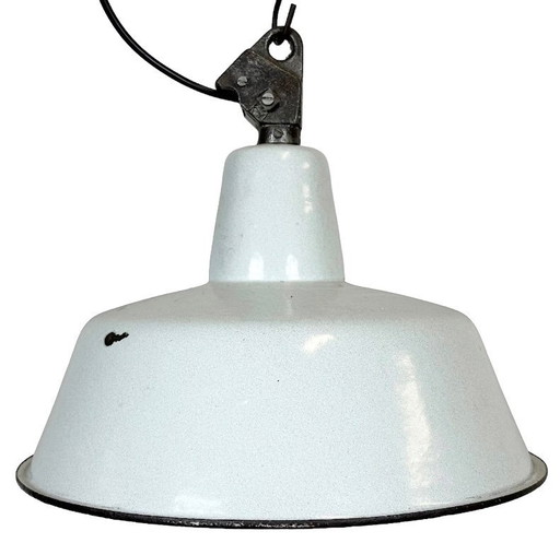 Industrial White Enamel Factory Lamp with Cast Iron Top, 1960s
