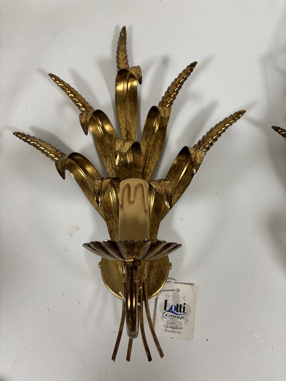 Image 1 of Juego de 2 lámparas de pared «Wheat Ear» del grupo italiano Lotti, de stock antiguo.