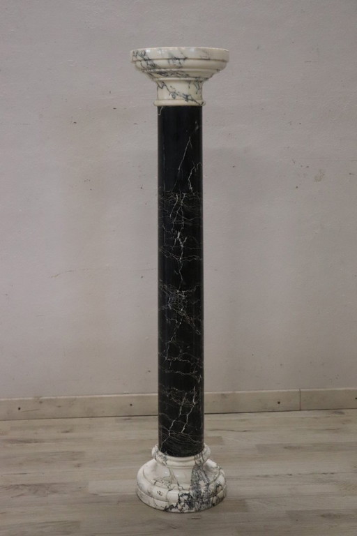 Antique Column in Black and White Marble, Italy late 19th century