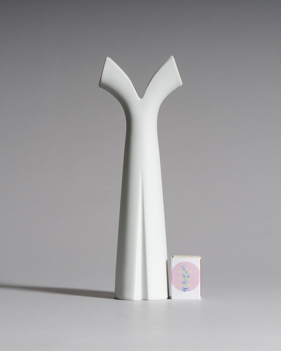 Image 1 of Rosenthal Duo: Sculptural White Porcelain Icons by Lino Sabattini candleholder & Claus Josef Riedel Tulip Vase