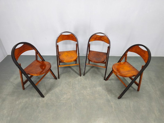 Image 1 of Set van vier Bauhaus klapstoelen B751 van Ligna, Tsjechoslowakije, jaren 1930.