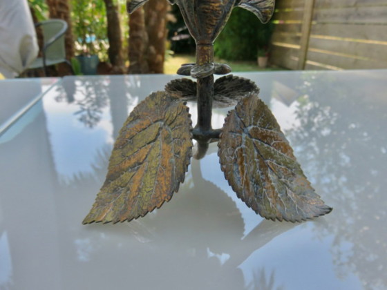 Image 1 of Bronzen kandelaar met bloemenmotief, art nouveau-stijl, Frankrijk, jaren 1930-1940.