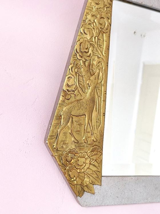 Image 1 of Miroir en bois art déco glace biseautée