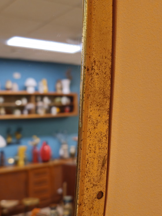 Image 1 of Miroir vintage avec bordure en laiton et feuilles, miroir mural