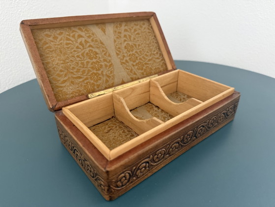 Image 1 of Vintage Florentijns hout met leder sieradendoosje