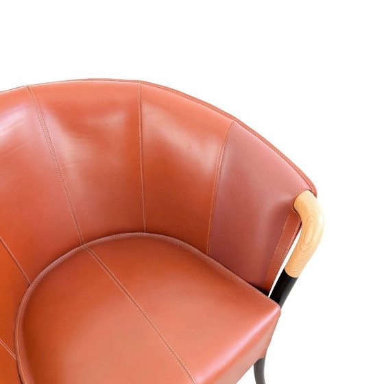 Giorgetti Progetti Chair Umberto Asnago Cognac Brown Leather, Armchairs, Wood, Red (photo 6 of 9)