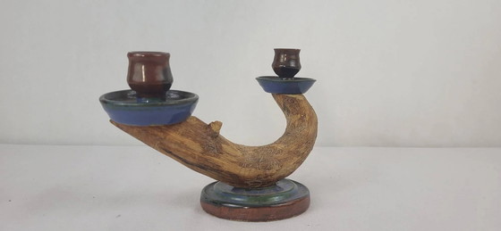 Stoneware and wood candle holder – Porcelain, Vintage (photo 2 of 6)