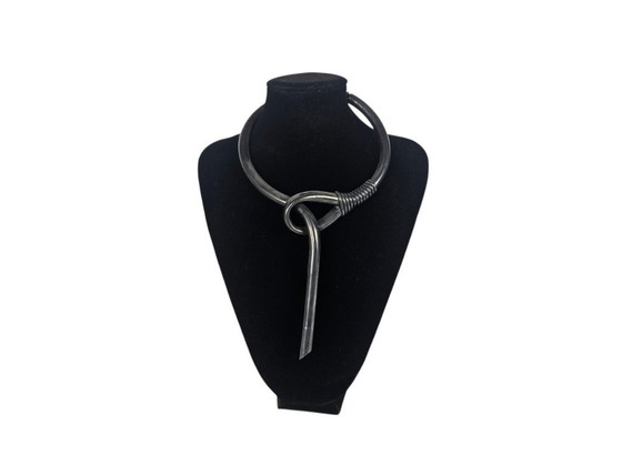 Image 1 of Anne Marie Beretta - collana - metallo laminato patinato - minimalista - firmata - postmoderna - Parigi - anni '80