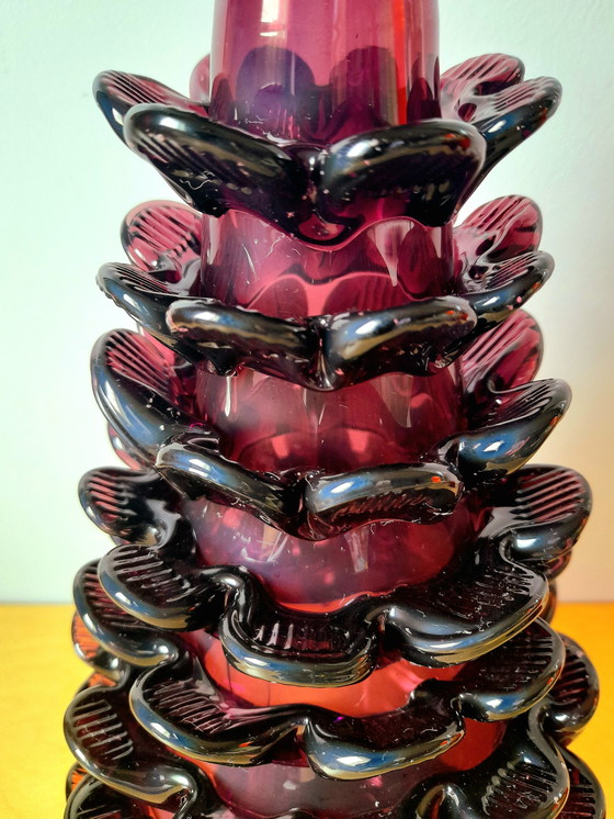 Image 1 of Jarrón de cristal soplado con piñas 1970