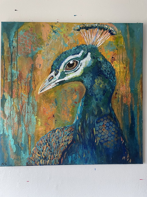 Mixed media painting peacock