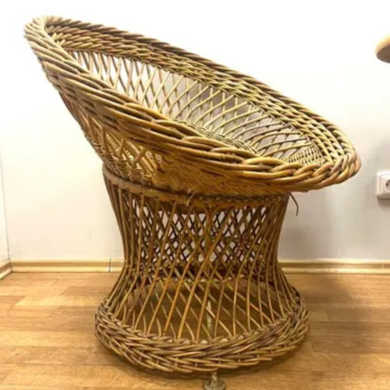 Image 1 of Mid-Century Retro Vintage Rattan Armchairs & Table Set, 1960s