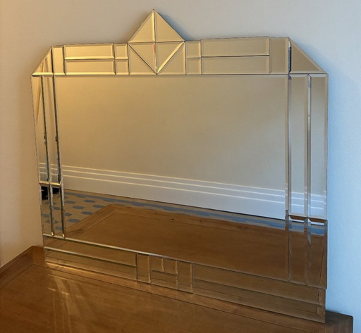 Specchio Vintage Hollywood Regency / Art Déco con Bordo Sfaccettato