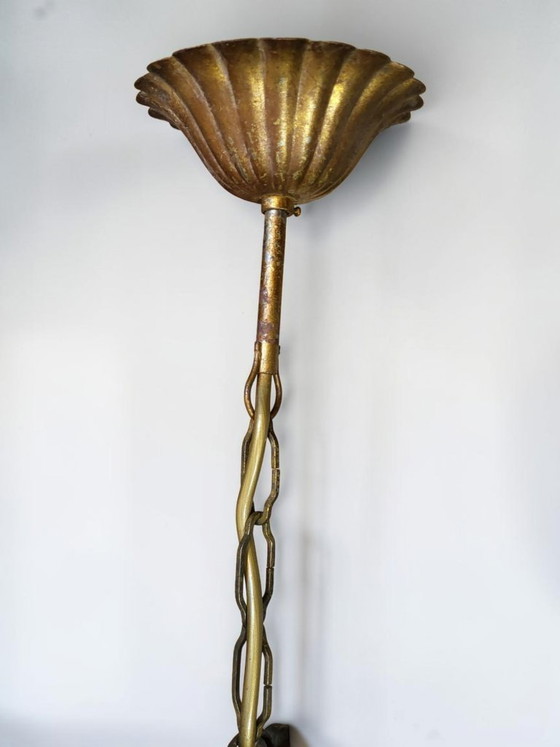 Image 1 of Lámpara de araña de metal dorado estilo Hollywood Regency, Hans Kögl, década de 1970.