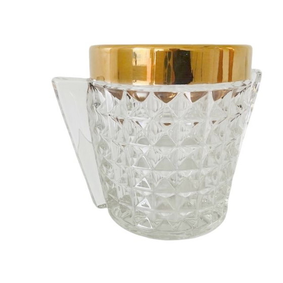 Image 1 of Mid-century IJsemmer zwaar geslepen kristal met handvatten messing 1950's