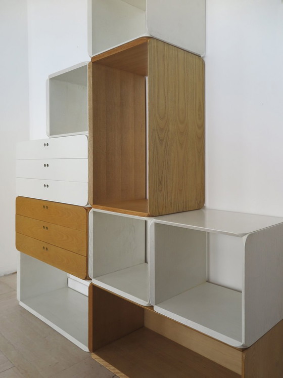 Two-tone modular Bookcases Samara by Derk Jan De Vries for Maisa, Italy, 70s, 8-piece set, White (photo 7 of 23)