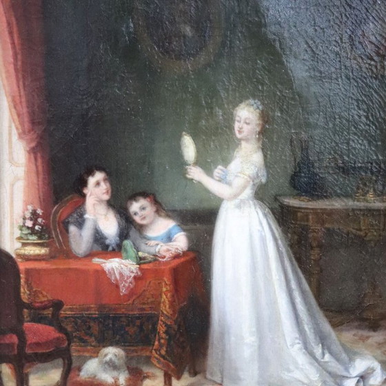 Image 1 of Scene Between Girls, Oil Painting on Canvas, Italy 19th Century