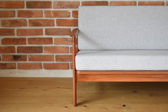 Image 1 of Two-Seater Scandinavian Sofa, Teak & Light Grey Fabric