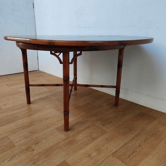 Image 1 of Vintage round faux bamboo dining table extendable dining table