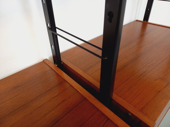 Image 1 of Bibliothèque étagère italienne double modulable vintage en teck et métal des années 60