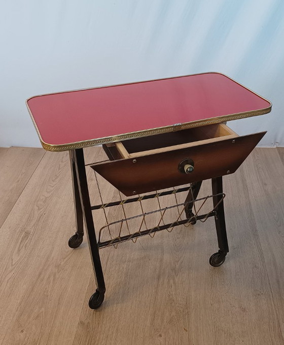 Tavolino/portariviste anni Cinquanta – Tavolini, Metallo, Legno (photo 4 of 9)