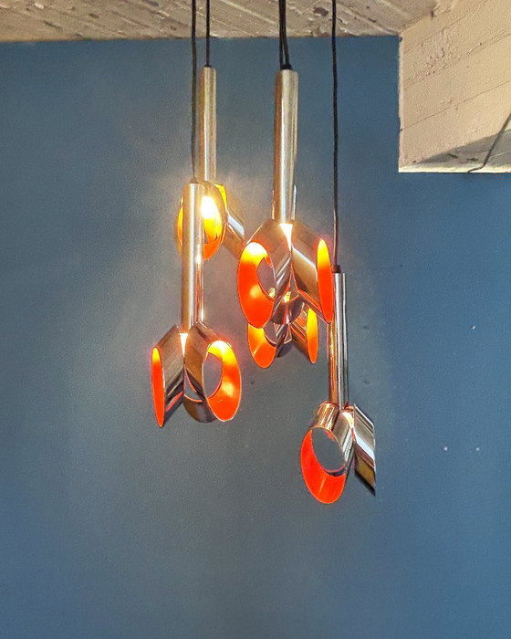 Image 1 of Raak vintage waterfall pendant light – chrome and orange