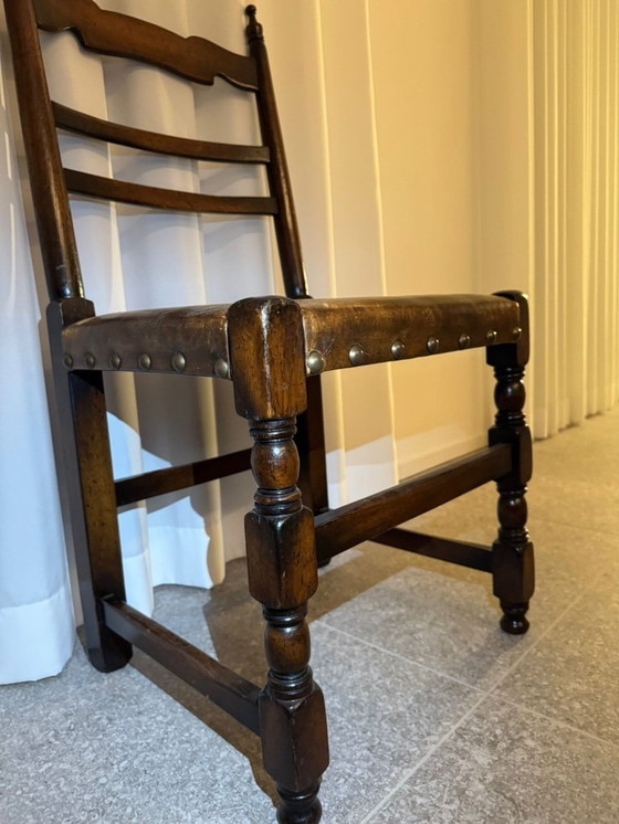 Image 1 of 6 sedie da pranzo antiche in rovere e pelle