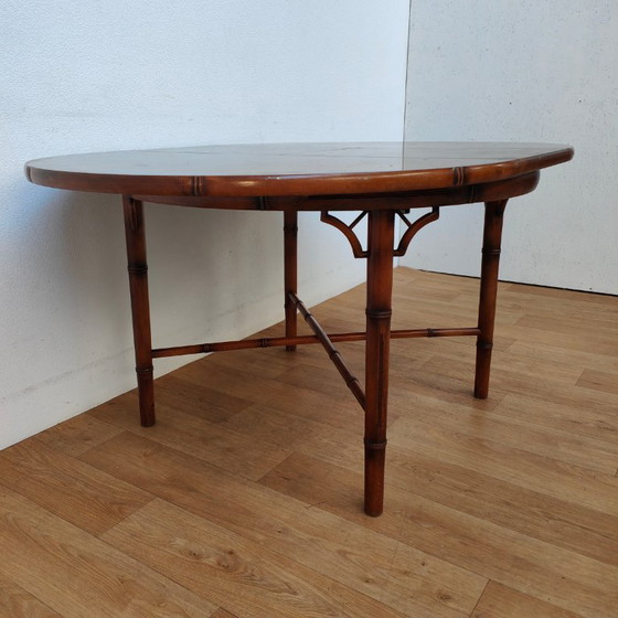 Image 1 of Vintage round faux bamboo dining table extendable dining table