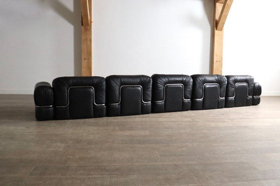 Image 1 of Divano componibile in pelle nera di Rodolfo Bonetto per Tecnosalotto, anni '60