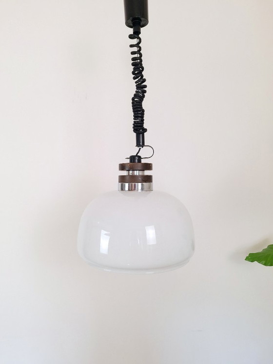 Image 1 of Vintage Opal Glass Pendant Light, Yugoslavia 1970s Hanging Lamp