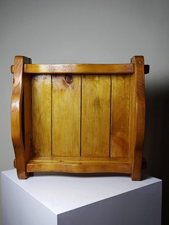 Image 1 of Solid wood tray with handles, handcrafted, rustic style, 1960s-70s