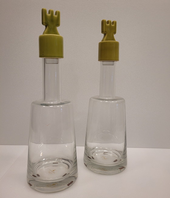 Image 1 of Paire de carafes ou vases en cristal, céramique vernissée, Maison Les Héritiers pour Roche Bobois