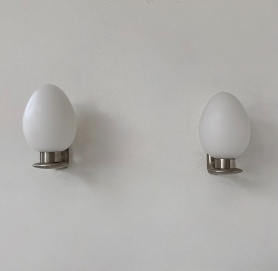 Image 1 of Coppia di applique vintage, metallo cromato e vetro satinato, Francia, 1970