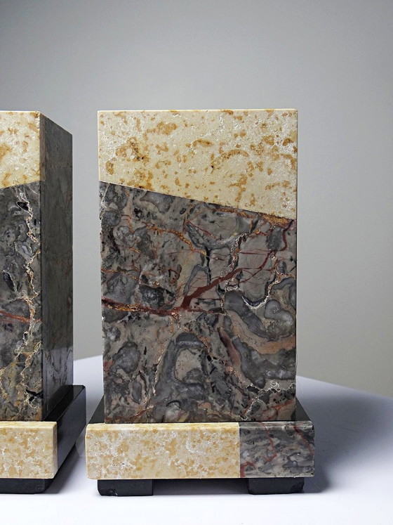 Image 1 of Pair of antique Art Deco marble bookends, fireplace decoration, 1920-1930