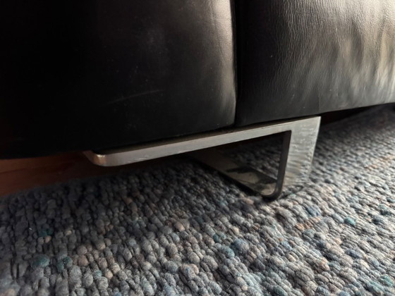 Image 1 of Natuzzi Italiaans leren - stoffen bank met poef/tafeltje