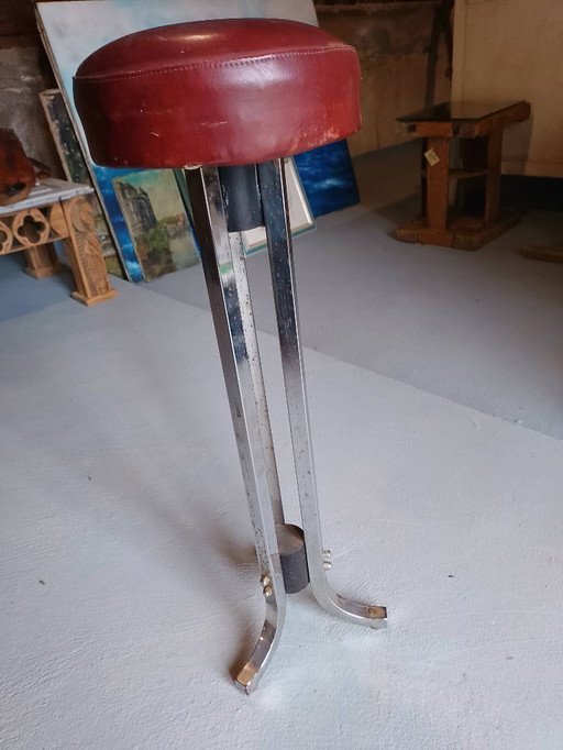 Taburete vintage símil piel y metal cromado 