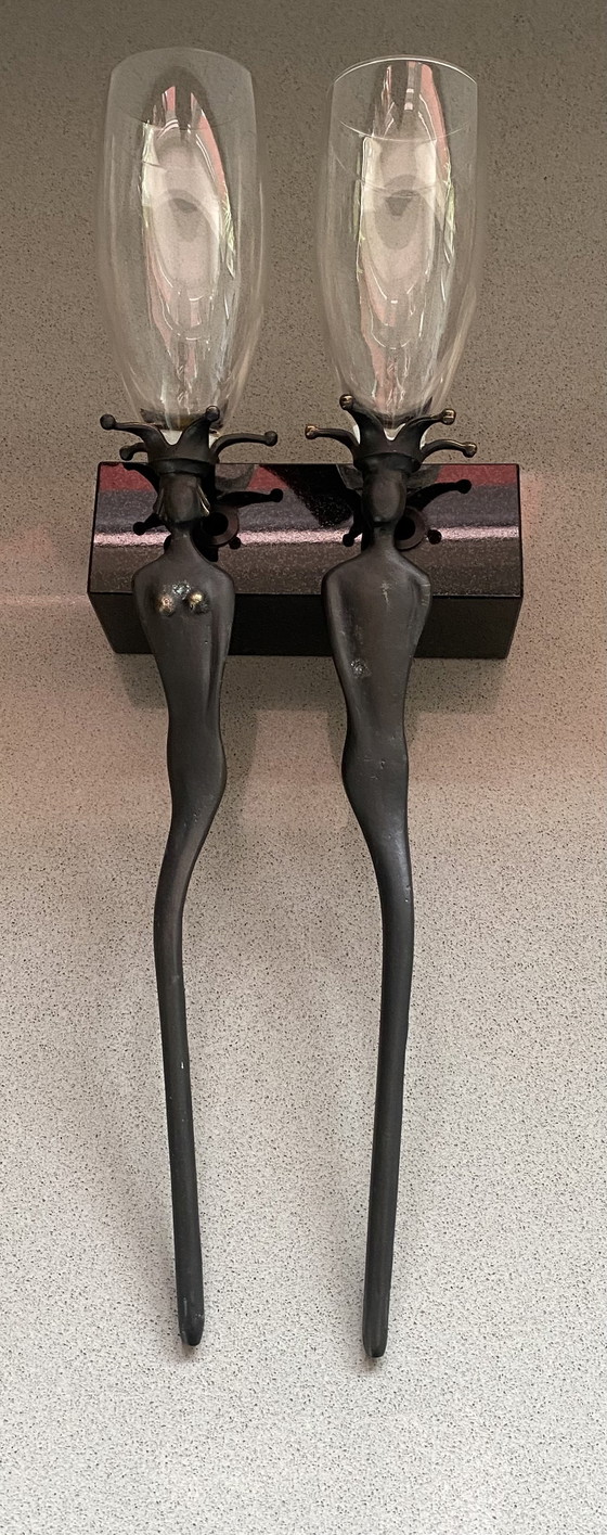 Image 1 of 2x champagneflutes op bronzen steel. Arti Hove